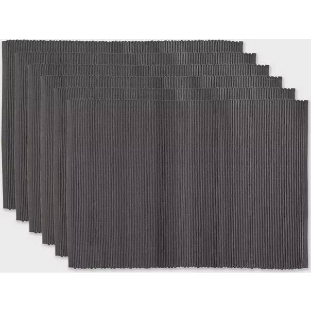 DII Basic Everyday ribbad bordsskiva 100% bomull, set med bordstablett, 13 x 19, mineralgrå, 6 delar