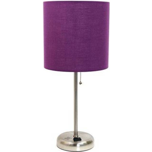 LimeLights Stick Lamp with Outlet, Purple Fabric Shade