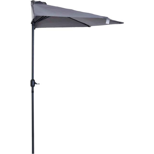 Outsunny 3M Half Round Parasol Garden Sun Umbrella Metal With Crank - Grey, Grey