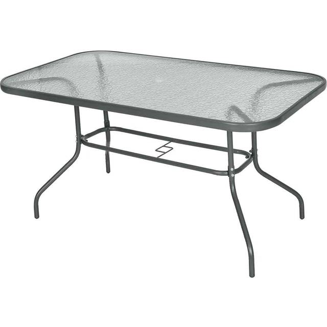 Outsunny Metal Garden Dining Table Outdoor Patio w/ Glass, Umbrella Hole