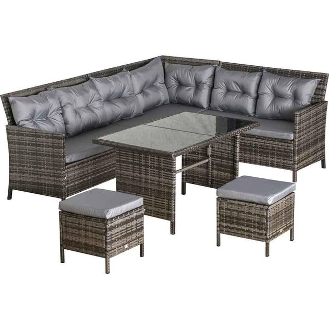 Outsunny 6 PCs Patio wicker Sofa Set Rattan Chair Furniture w/ Glass & Cushioned | TJ Hughes