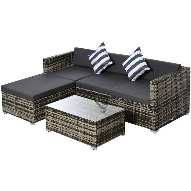 Outsunny 5 Pieces Rattan Sofa Set Wicker Sectional Cushion Patio Grey Garden