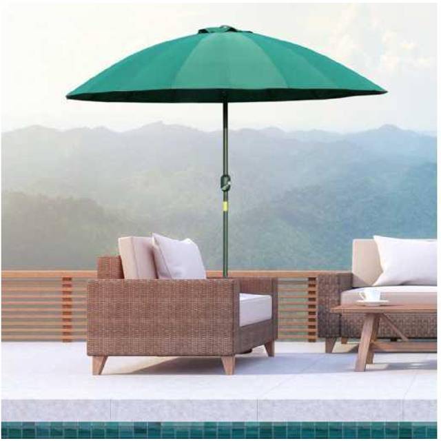 Outsunny 2.6m Round Curved Adjustable Parasol Sun Umbrella Metal Pole Green | TJ Hughes