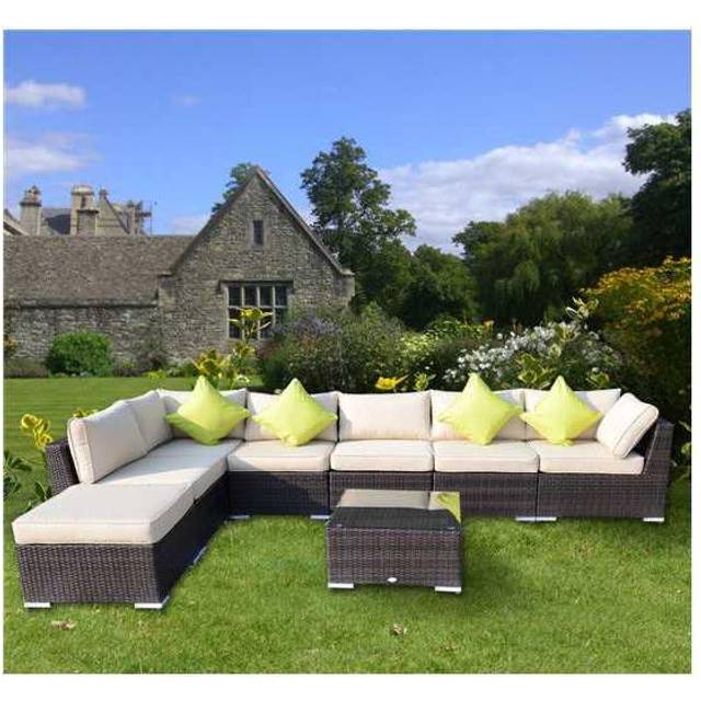 Outsunny 8pc Rattan Sofa Garden Furniture Aluminium Outdoor Patio Set Brown