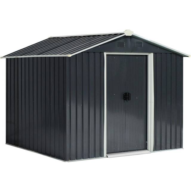 Outsunny 8 x 6ft Garden Storage Shed with Double Sliding Door Outdoor Grey | TJ Hughes