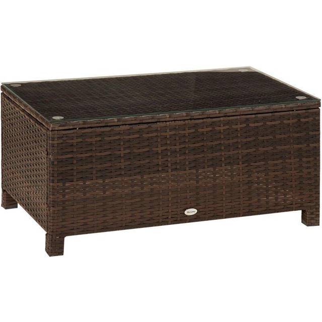 Outsunny Rattan Garden Furniture Coffee Table Patio Tempered Glass (mixed Brown)