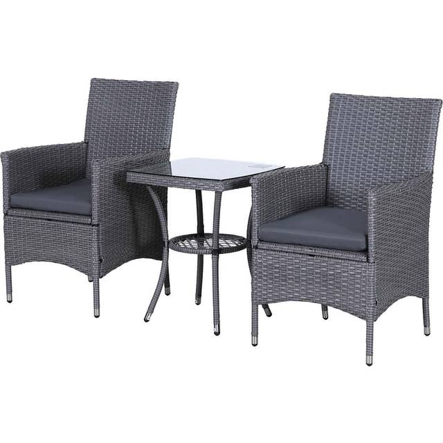 Outsunny Rattan Bistro set 3pc - Grey | TJ Hughes
