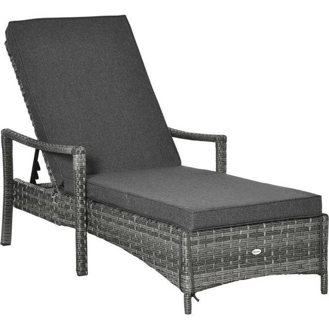 Outsunny Patio Dual Rattan Wicker Sun Lounger w/ 4-Level Adjustable Headrest | TJ Hughes