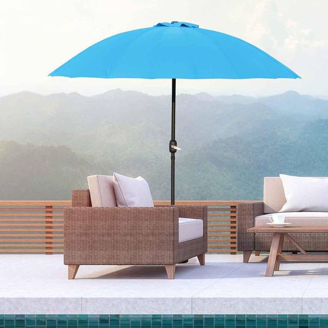 Outsunny 2.4M Round Curved Adjustable Parasol Outdoor Metal Pole - Turquoise, Blue