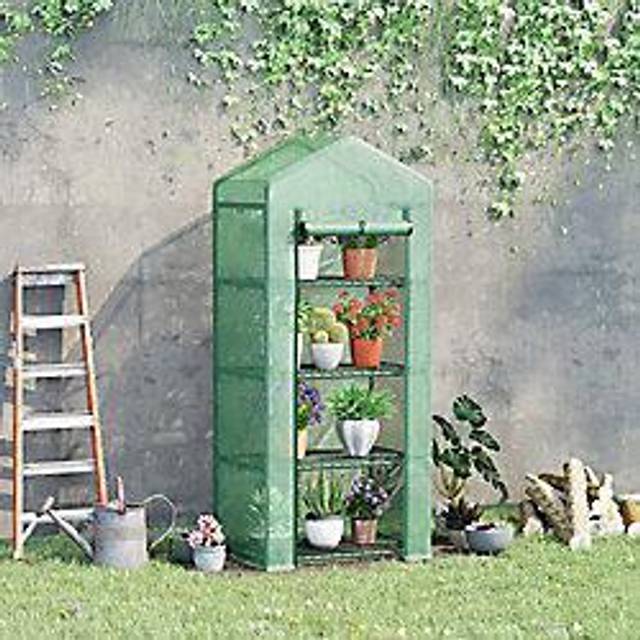 Outsunny Mini Greenhouse 4 Tier, Portable with Steel Frame, PE Cover, Roll-up Door, 70 x 50 x 160 cm, Green Aosom UK
