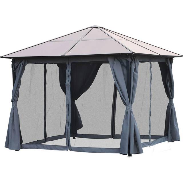 Outsunny Hardtop Gazebo with Aluminium Frame and Curtains 3 x 3m - Black | TJ Hughes Grey