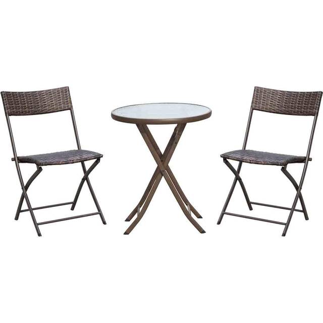 Outsunny 3PC Rattan Bistro Set Folding Rattan Chair Coffee Table Garden Outdoor