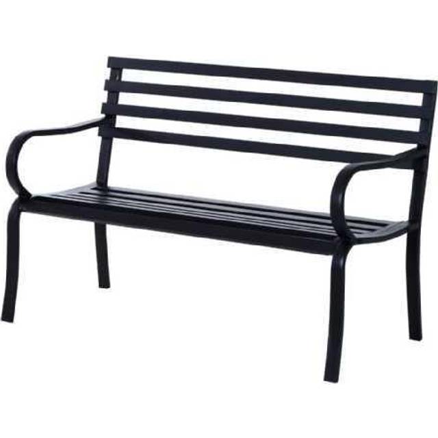Outsunny Stylish 2 Seater Metal Garden Porch Chair - Black, Black