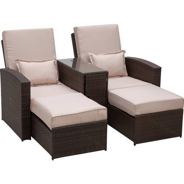 Outsunny Luxurious Rattan Lounger Set - Brown Bliss | Wowcher