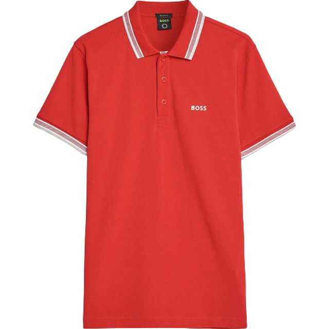 Boss Green Paddy Curved Mens Polo - Red Cotton - Size Large