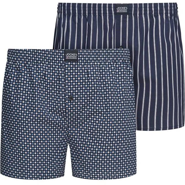 Jockey Everyday Boxer vävda – bomulls-boxershorts för män i 2-pack, underbyxor med gylf och knapp, ventilerande underkläder för män, mjuk komfortlinning, set om 2, Marinblandning, L