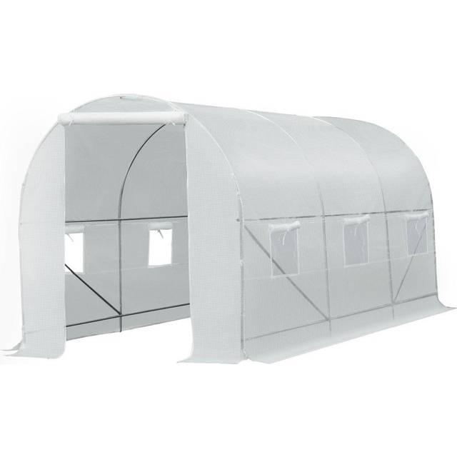 Outsunny 4.5 x 2m Walk-in Polytunnel Greenhouse Galvanized Steel, White