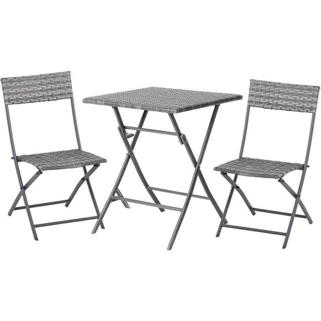 Outsunny 3 PCS PE Rattan Wicker Garden Furniture Patio Bistro Set Folding for 2 Outdoor Table and Chair Set (Grey) - TJ Hughes Grey