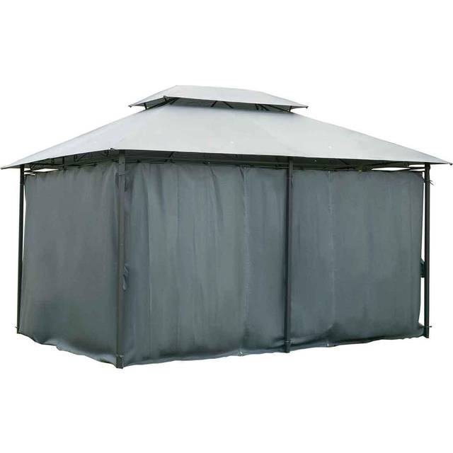 Outsunny 3 x 4m Outdoor 2-Tier Steel Frame Gazebo with Curtains Outdoor Backyard | TJ Hughes