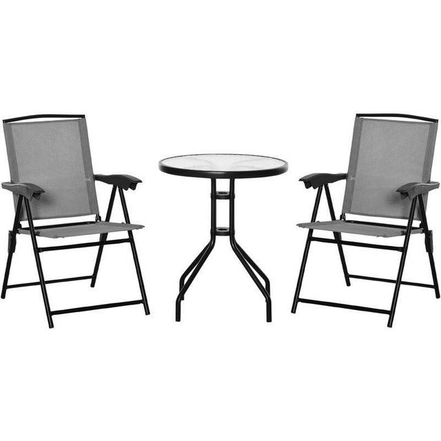 Outsunny Patio Bistro Set Folding Chairs Garden Coffee Table for Balcony Grey, Grey