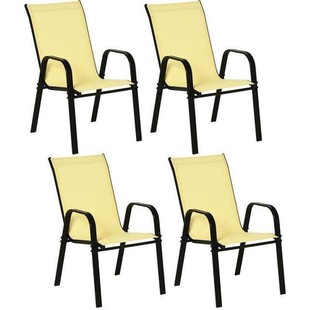 Outsunny Set of 4 Garden Dining Chair Set Outdoor w/ High Back Armrest Beige