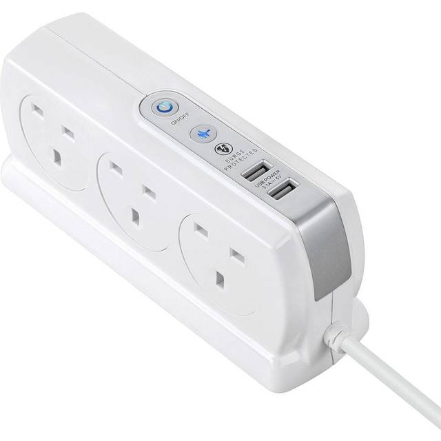 Masterplug 2m 6 Socket Surge Protected Extension Lead 2 USB Ports