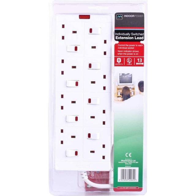 Masterplug 8 socket 2m Extension Lead Switched 10A White