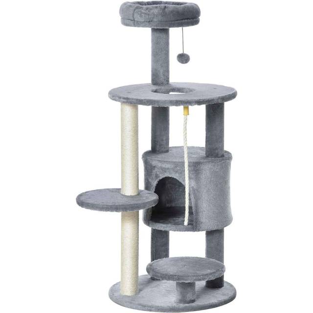 Cat Tree Tower Activity Center with Hanging Ball Toy Teasing Rope 112cm - Pawhut