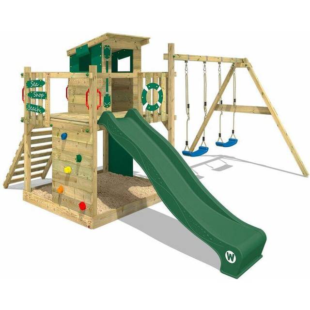 Wickey Wooden climbing frame Smart Camp with swing set and slide, Playhouse on stilts for kids with sandpit, climbing ladder & play-accessories