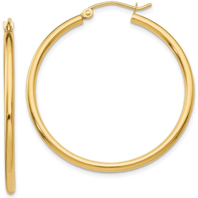 Quality Gold T913 2 x 35 mm 14K Yellow Gold Polished Round Hoop Earrings, Pair