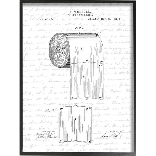 Stupell Industries Toilet Paper Roll Patent Black And White Bathroom Design Black Framed Art  11 x 14  Multi-Color