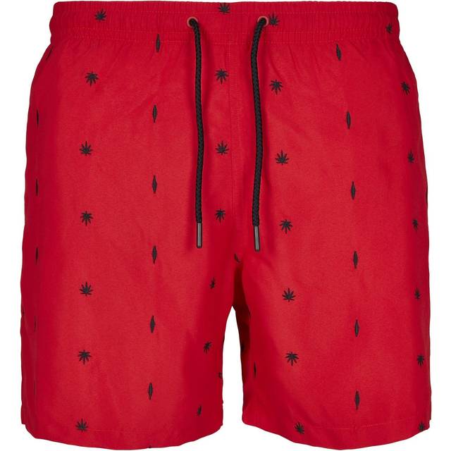 Urban Classics Badbyxor för män, Embroidery, simshorts, badshorts för män, finns i många varianter, storlekar S–5XL, Mehrfarbig (Leaf/Firered/Navy 01698), L