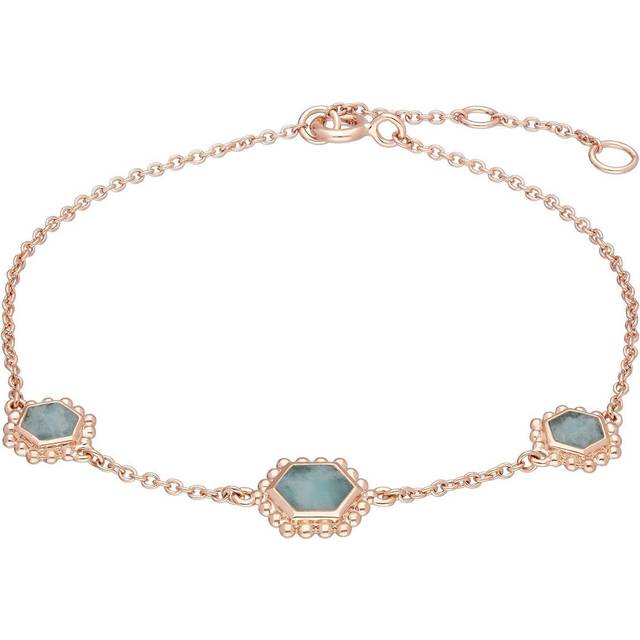 Amazonite Flat Slice Hex Chain Bracelet in Rose Gold Plated Sterling Silver