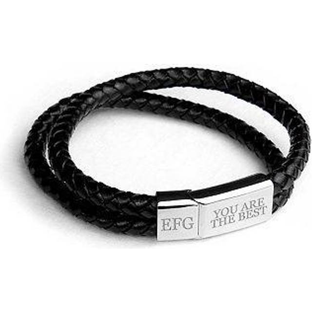 Personalised Men's Dual Leather Bracelet in Black
