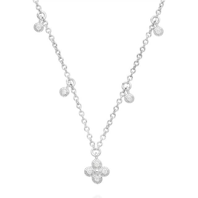 Diamond Flowers Choker Charm Necklace in 9ct White Gold