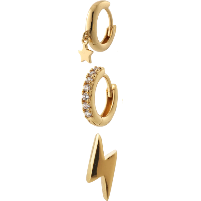 Orelia Lightning and Star Ear Party Earrings, Pale Gold