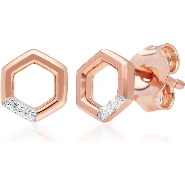Diamond Pave Hexagon Stud Earrings in 9ct Rose Gold