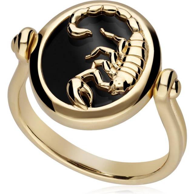 Zodiac Black Onyx Scorpio Flip Ring in 18ct Gold Plated Silver