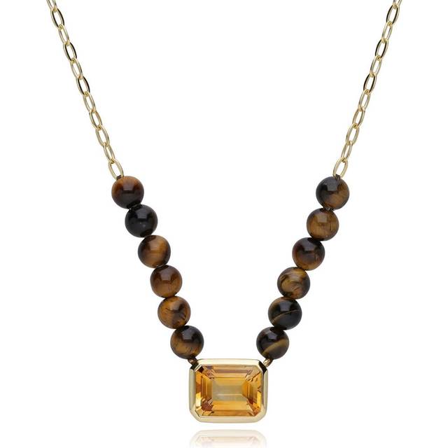 ECFEW™ Unifier Citrine & Tigers Eye Chain Necklace in Gold Plated Sterling Silver