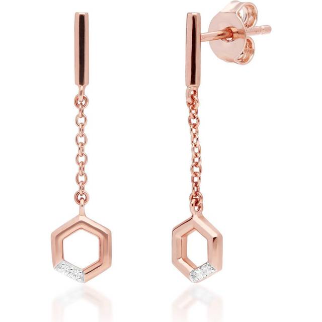 Diamond Pave Hexagon Dangle Drop Chain Earrings in 9ct Rose Gold