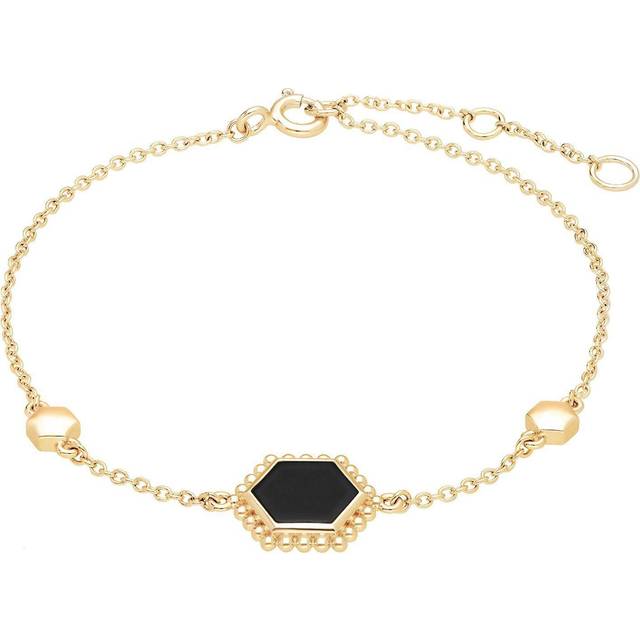 Black Onyx Flat Slice Bracelet in Gold Plated Sterling Silver