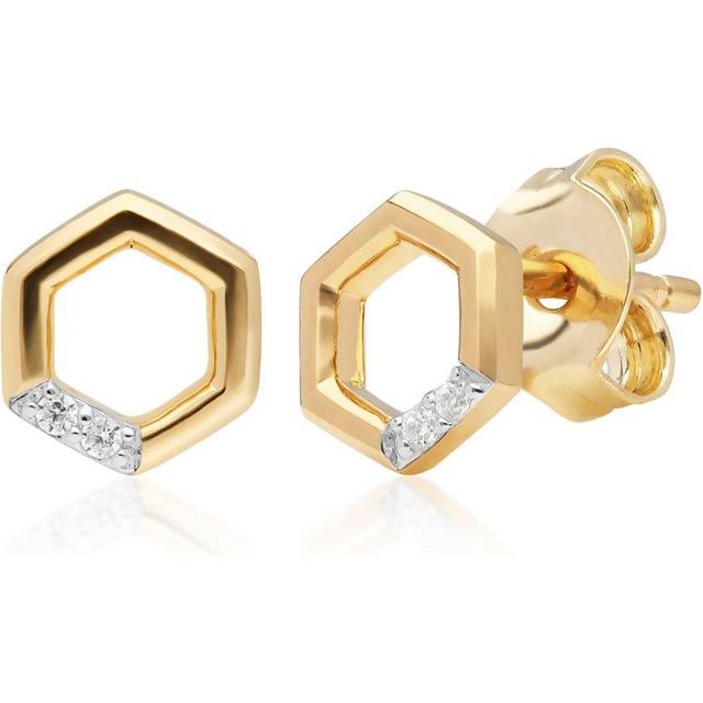 Diamond Hexagon Stud Earrings in 9ct Yellow Gold