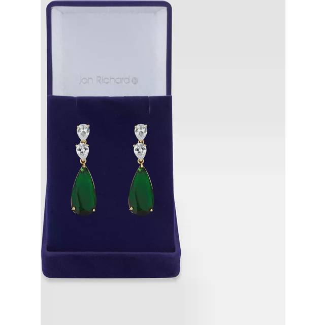 Gift Packaged Green Cubic Zirconia Pear Drop Earrings - One Size