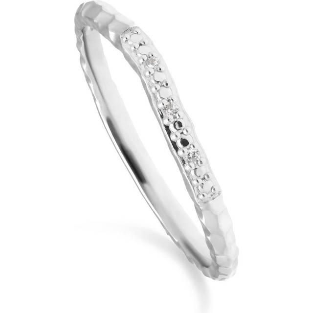 Diamond Pave Hammered Band Ring in 9ct White Gold