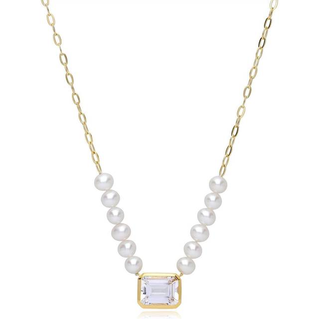 ECFEW™ Unifier White Topaz & Pearl Necklace in Gold Plated Sterling Silver