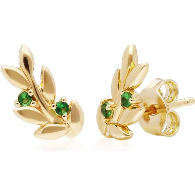 O Leaf Tsavorite Stud Earrings in Gold Plated Sterling Silver