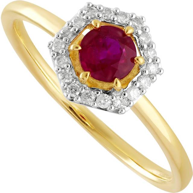 9ct Yellow Gold 0.48ct Ruby & Diamond Halo Engagement Ring