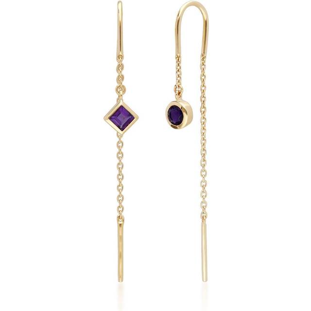 Micro Statement Amethyst Threader Earrings in 9ct Yellow Gold
