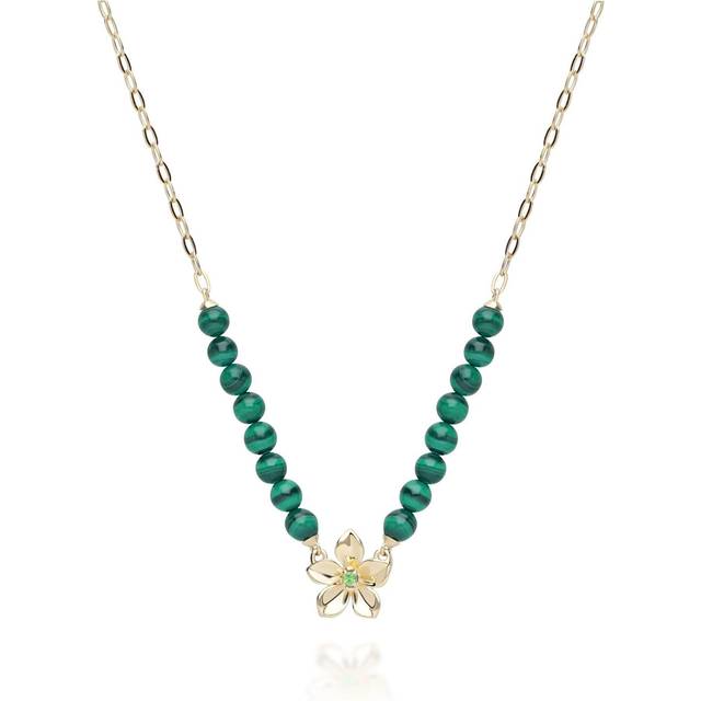 ECFEW™ Creator Malachite Bead & Tsavorite Necklace in Gold Plated Sterling Silver