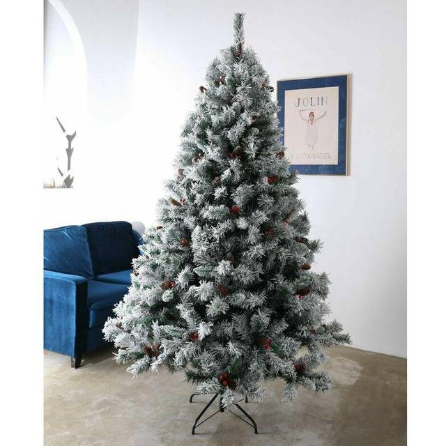 (7ft) EVRE Snow Flock Christmas Tree Pine Cone & Berries